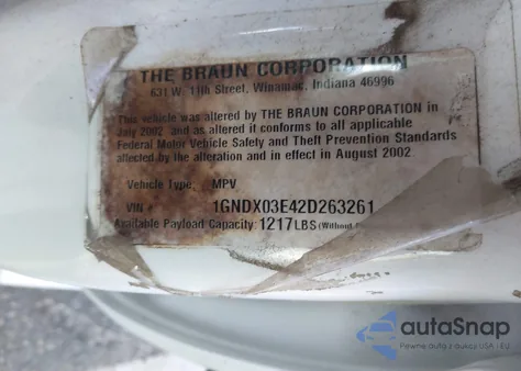 2002 Chevrolet Venture Plus из США, поврежденный, VIN 1GNDX03E42D263261